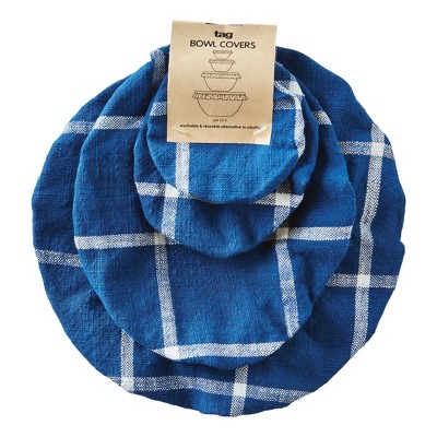 tagltd Classic Check Bowl Cover Set of 4 Navy