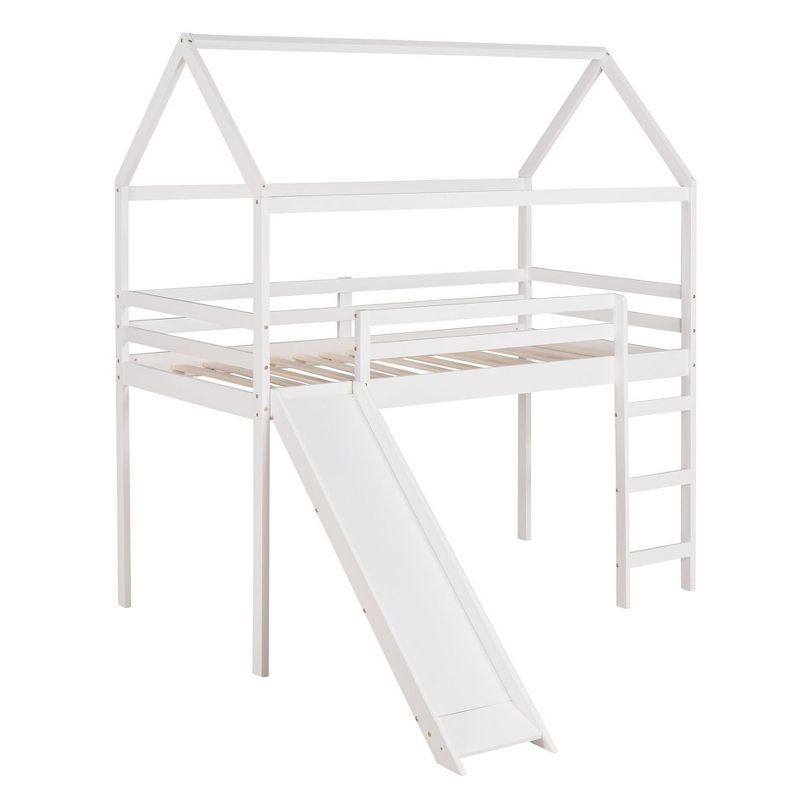 Twin Size House Shape Loft Bed with Slides, White - ModernLuxe, 4 of 12