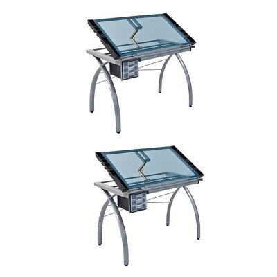 Studio Designs Futura Craft Station Tempered Silver Glass Drawing Table (2 Pack)