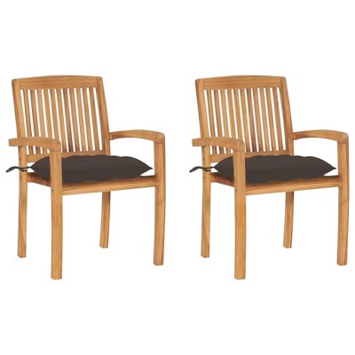 vidaXL Stackable Patio Chairs with Taupe Cushions - Set of 2