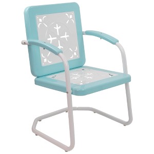 Northlight 35" Square Outdoor Retro Tulip Steel Armchair, Blue and White - 1 of 4