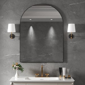 FAMYYT 30 in. W x 40 in. H Arched Aluminum Framed Wall Bathroom Vanity Mirror in Glossy Black - 1 of 4