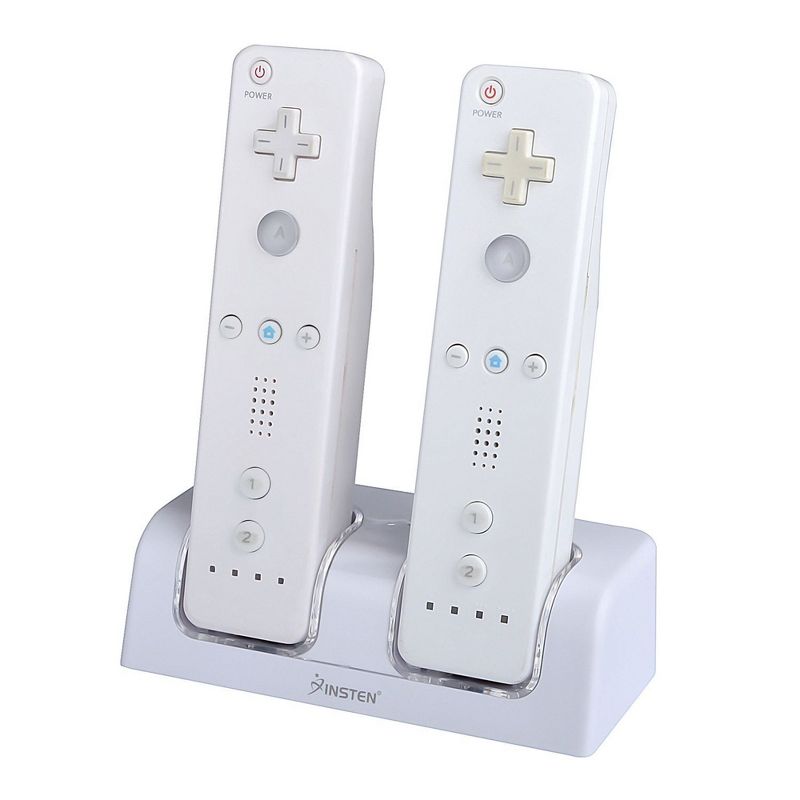 Insten For Nintendo Wii Controller & Wii U Remote - Dual Charger Charging Dock with 2x Rechargeable 2800 mAh Battery, White, 3 of 9