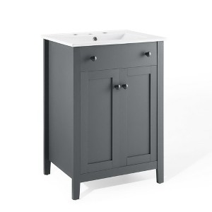 Modway Nantucket Bathroom Vanity Cabinet – 24" with White Sink, Gray – Compact Freestanding Vanity with Sink Top and Storage Drawer - 1 of 4