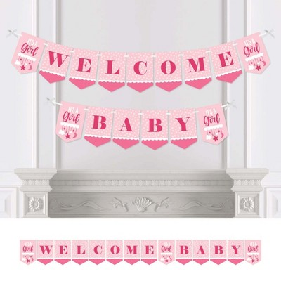 Big Dot of Happiness It's a Girl - Pink Baby Shower Bunting Banner - Party Decorations - Welcome Baby