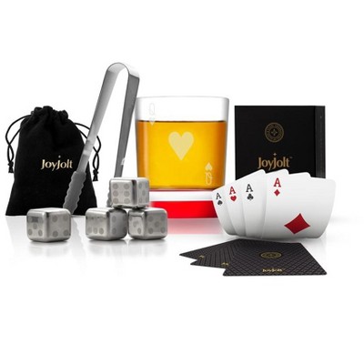 JoyJolt Poker Whiskey Glass Set - Queen of Hearts Old Fashion Whiskey Glass & Accessories
