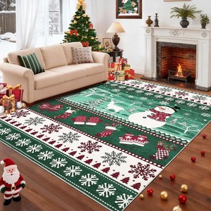 Christmas Runner Rug – Washable, Non-Slip, Santa & Reindeer Print, Low Pile, Foldable Carpet for Hallway, Kitchen, Bedside - 1 of 4