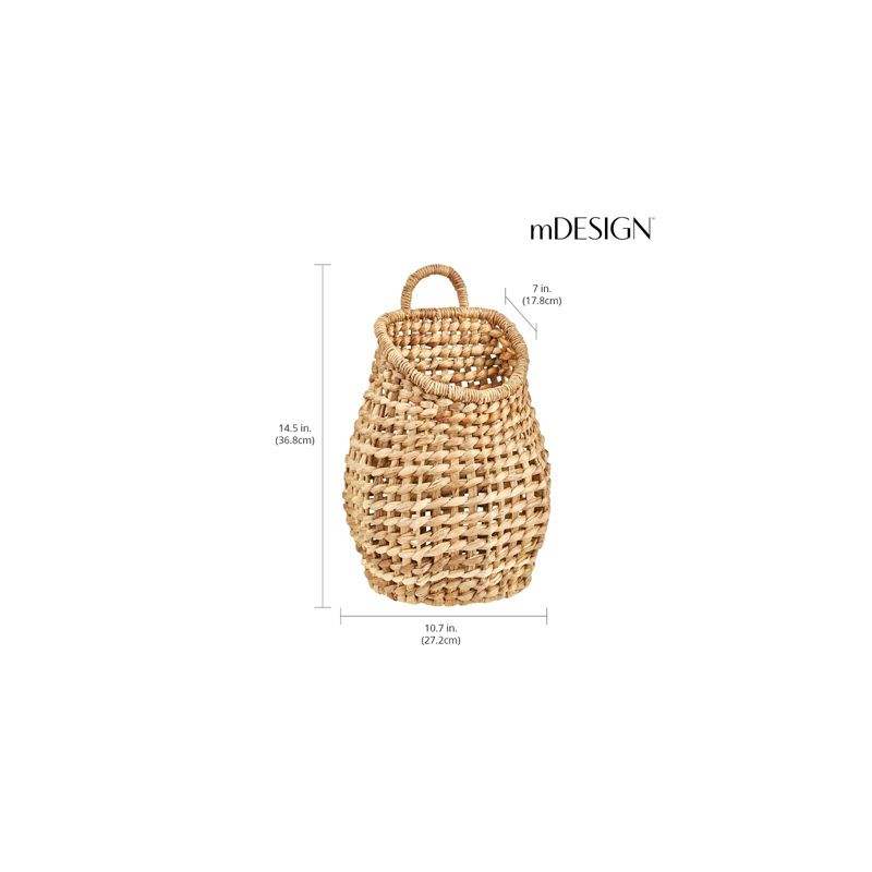 mDesign Open Weave Water Hyacinth Hanging Wall Storage Belly Basket, Natural/Tan, 3 of 8