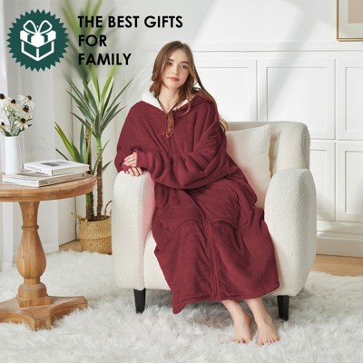 Inhand Oversized Wearable Blanket Hoodie, Long Hooded Blanket for Girls, Cozy Flannel Sweatshirt Blanket with Giant Pocket and Zipper