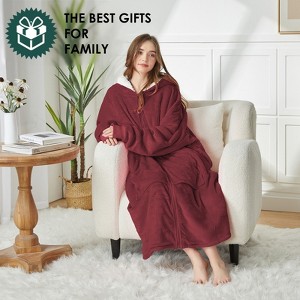 Inhand Oversized Wearable Blanket Hoodie, Long Hooded Blanket for Girls, Cozy Flannel Sweatshirt Blanket with Giant Pocket and Zipper - 1 of 4