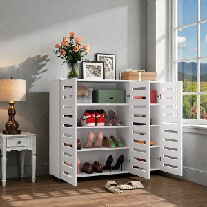 Mshliw 5-Tier Shoe Storage Cabinet with Adjustable Shelves and Louvered Doors, Wooden Freestanding Shoe Organizer for Entryway, Hallway, Bedroom - 1 of 4