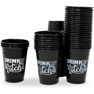 4E's Novelty Drink Up Witches Halloween Disposable Cups 50 Pack 16 oz – Black Plastic Cups, Plastic Cups for Party, Durable & BPA-Free Halloween Cups - 1 of 4
