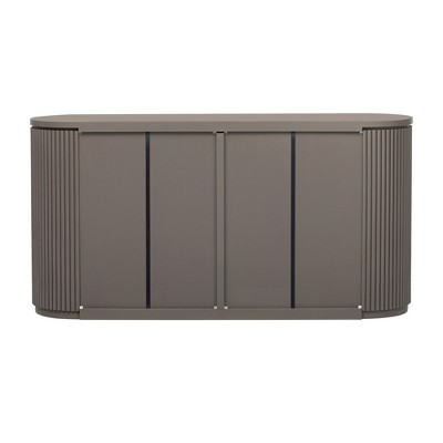Vynxaria Vertical Striped Door Storage Cabinet - Metal Handles, Adjustable Shelves, for Study/Entryway/Living Room