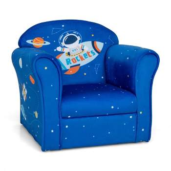 Costway Kids Sofa Toddler Upholstered Armrest Chair withSolid Wooden Frame Blue