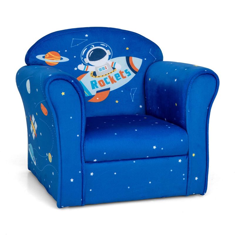 Costway Kids Sofa Toddler Upholstered Armrest Chair withSolid Wooden Frame Blue, 1 of 11