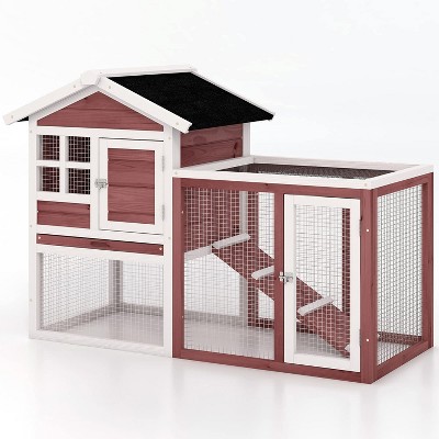 Tangkula Wooden Chicken Coop Outdoor & Indoor Small Rabbit Hutch w/ Run