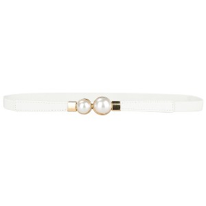 INSPIRE CHIC Women's Skinny Stretchy Gold Pearl Buckle Elastic Thin Waistband - 1 of 4