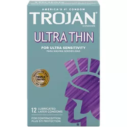 Trojan Ultra Thin for Ultra Sensitivity Premium Fragrance free Lubricated Latex Condoms - 12ct
