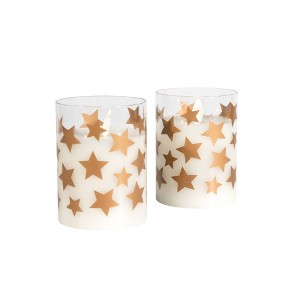 Lumabase 2ct Battery Operated LED Glass Candles with Moving Flame Gold Star - 1 of 2