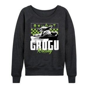 Women's - Star Wars - The Mandalorian Grogu Racing Jersey Lightweight French Terry Wide Neck Long Sleeve Graphic Shirt - 1 of 4