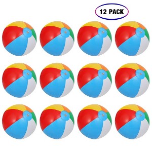 12 Pcs Inflatable Beach Balls for Kids Pool Toys, Rainbow Color Summer Water Toy Indoor Outdoor Fun Play Game Activities - 1 of 4