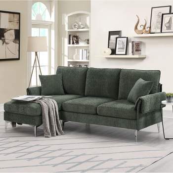 Convertible Sectional Sofa, Modern Upholstered Chenille L-Shaped Sofa Couch with 2 Pillows-ModernLuxe