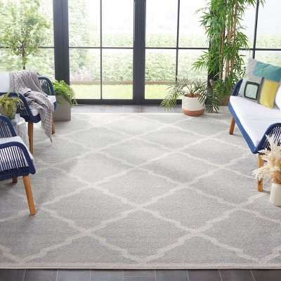 Beige and Light Grey Geometric Synthetic 8' x 10' Area Rug