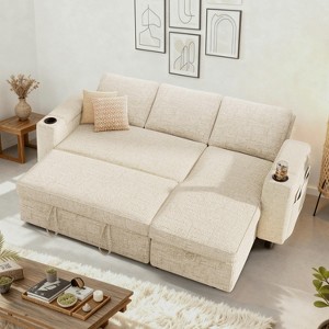 Dyonery 2-in-1 Convertible Futon Sleeper Sofa Bed,Pull Out Couch with Armrests Storage/Side Pockets,Comfy Sofa for Living Room, Apartment,Loveseat - 1 of 4