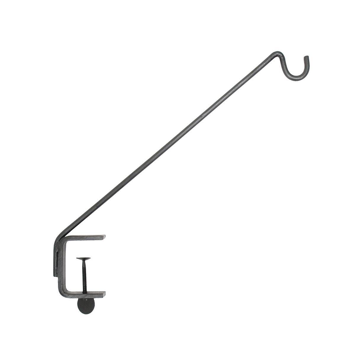 24" Tall Iron 45 Degrees Angled Rail Mount Pole Black Powder Coat Finish - Achla Designs: Deck Railing Shepherd Hook