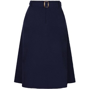INSPIRE CHIC Women's High Waist Elastic Back A-Line Belted Corduroy Midi Skirt with Pockets - 1 of 4