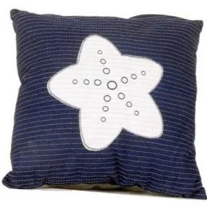 Old Modern Handicrafts Decorative Blue Pillow – White Star Design, 16.5" Square, Zipper Cover - 1 of 4