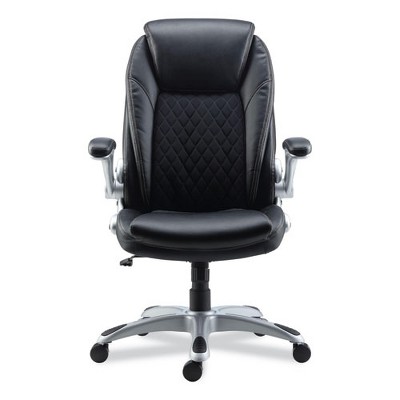 Black Adjustable Leather Task Chair with Quilted Back