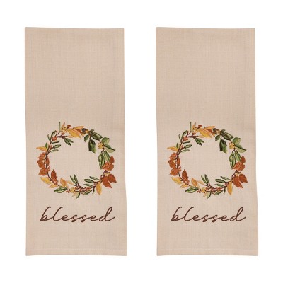 Park Designs Elderberry Wreath Embroidered Dishtowel Set of 2