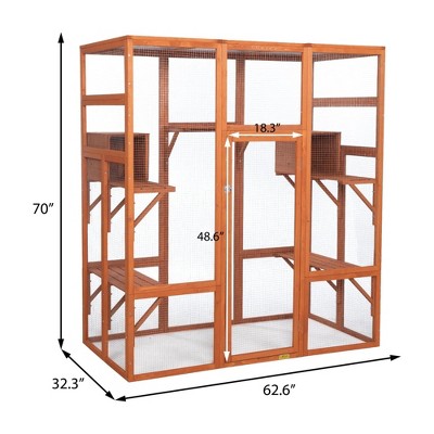 Large Wooden Outdoor Cat House with Perches and Condos