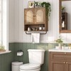 Rattan Bathroom Wall Cabinet, Boho Style with 2 Arched Doors, Farmhouse Over Toilet Storage with Adjustable Shelves and Towel Bar - 3 of 4