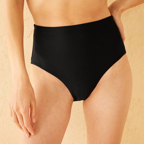 Shade & Shore Women's Metallic High Waist Full Coverage Bikini Bottom - Shade & Shore™ Black XS: Recycled Polyester, Spandex, High Rise, Pull-On