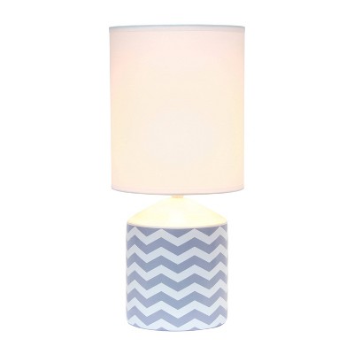 Gray Ceramic Cylinder Nightstand Lamp with White Fabric Shade