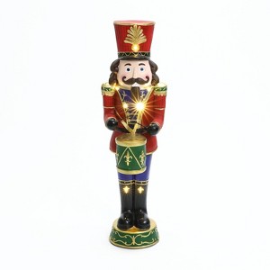 LuxenHome 24.21" LuxenHome 2Ft Tall Traditional Nutcracker Drummer Soldier with Lights Multicolored - 1 of 4