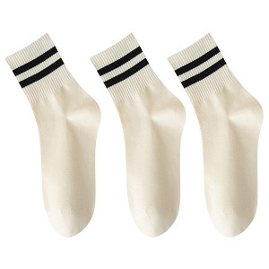 Anna-Kaci 3 Pairs Women's Crew Socks in Cotton Blend Ribbed Cuff Assorted Stripes Dots Letter Graphic Print Design - 1 of 4