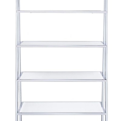 Ladder-Style White High Gloss & Chrome 71" Bookshelf
