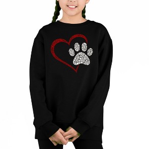 LA Pop Art Paw Heart - Girl's Word Art Crewneck Sweatshirt - 1 of 4