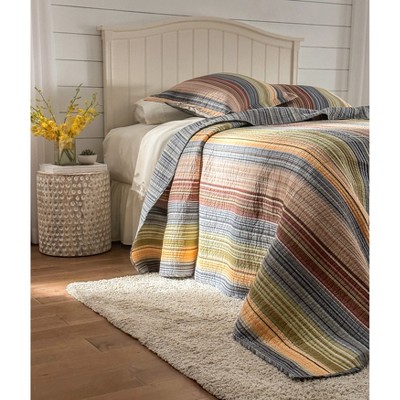 King Size Multicolor Striped Microfiber Bedspread