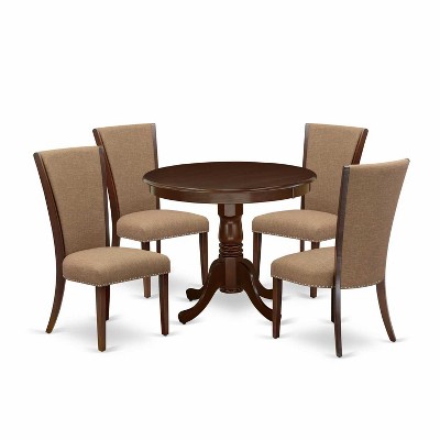 HomeStock 5-Piece Round Mahogany Finish Solid Wood Top Dining table with 4-Chairs