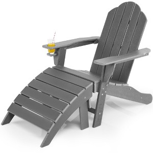 Costway HDPE Patio Adirondack Chair & Folding Footrest Set All-Weather Outdoor White\Black\Grey\Turquoise - 1 of 4