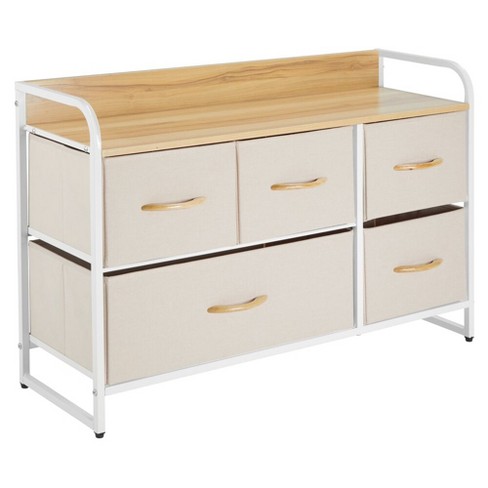Mdesign Wide Dresser Storage Chest 5 Fabric Drawers Cream White