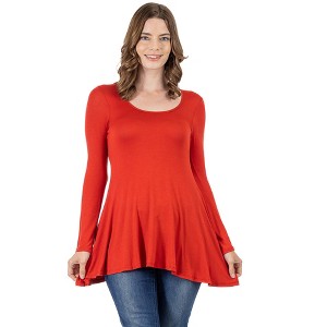 Womens Long Sleeve Solid Color Swing Style Flared Tunic Top - 24seven Comfort Apparel™ - 1 of 4