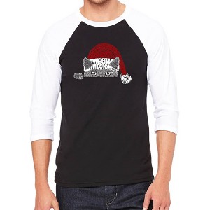 LA Pop Art Christmas Peeking Cat - Men's Raglan Baseball Word Art T-Shirt - 1 of 4
