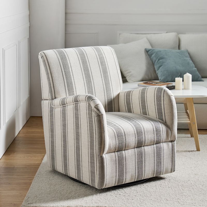 Livia Transitional 360-Degree Swivel Armchair With Jacobean Strip Pattern | HULALA HOME, 2 of 10