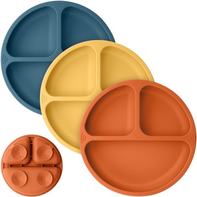 3-Pack Prep Suction Plates for Baby, 100% Silicone Toddler Plates, BPA-Free Divided Baby Plates with Suction
