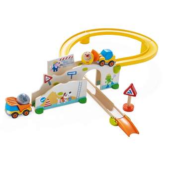 HABA Kullerbu at The Construction Site Play Track - 13 Piece Starter Set with 2 Vehicles and Ball Drop - Ages 2 and Up